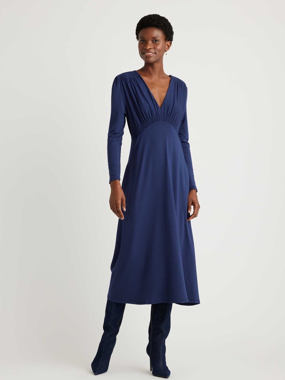 NWT QUINCE Tencel Jersey V-Neck Long Sleeve Midi Dress Size M